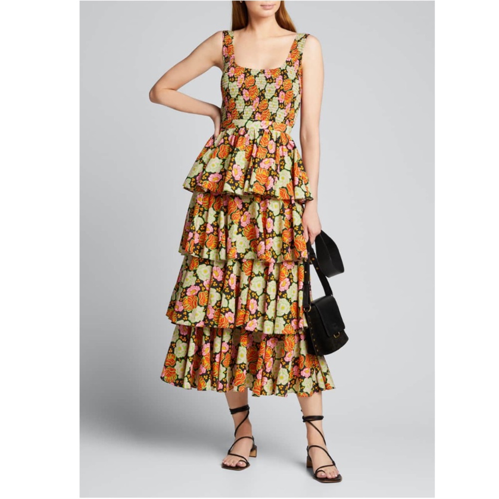 Naomi Smocked Floral Tiered Midi Dress